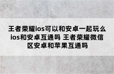 王者荣耀ios可以和安卓一起玩么ios和安卓互通吗 王者荣耀微信区安卓和苹果互通吗